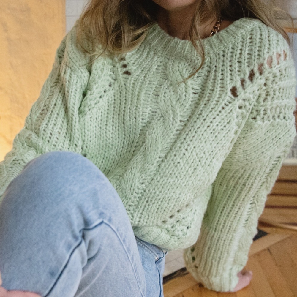 NWT Long Sleeve Cable Knit Lurex Detail Sweater - Picture 3 of 9